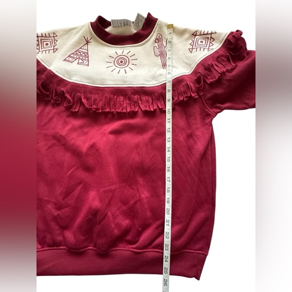 Vintage Gitano Red Aztec Fringe Collar BOHO Western Long Sleeve Sweater Size M - Picture 9 of 13